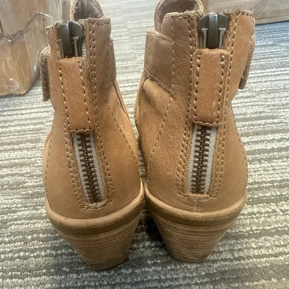 Eileen Fisher Derby Ankle Boots Tan Nubuck Leather Stacked‎ Heel Preppy Career 6